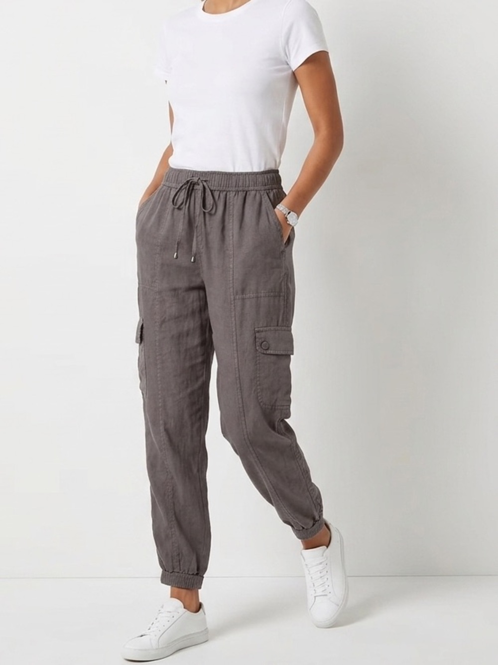 ✨KNOX ROSE Charcoal Grey Cargo Joggers Drawstring Utility Pants Relaxed Fit❤️